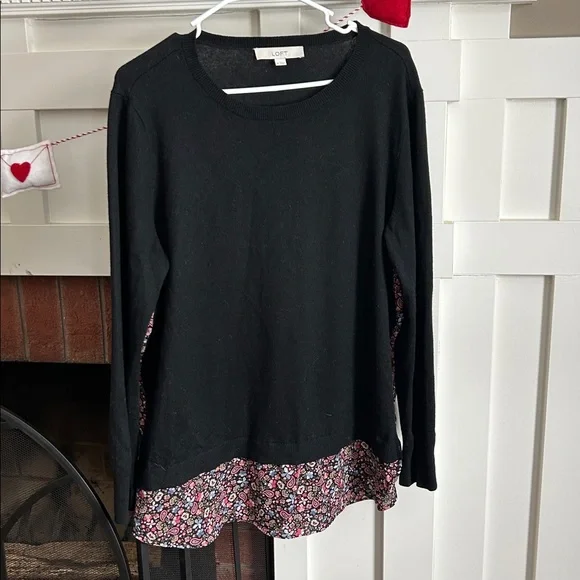 Womens Loft Black Sweater w/Floral Back XL - Picture 2 of 4